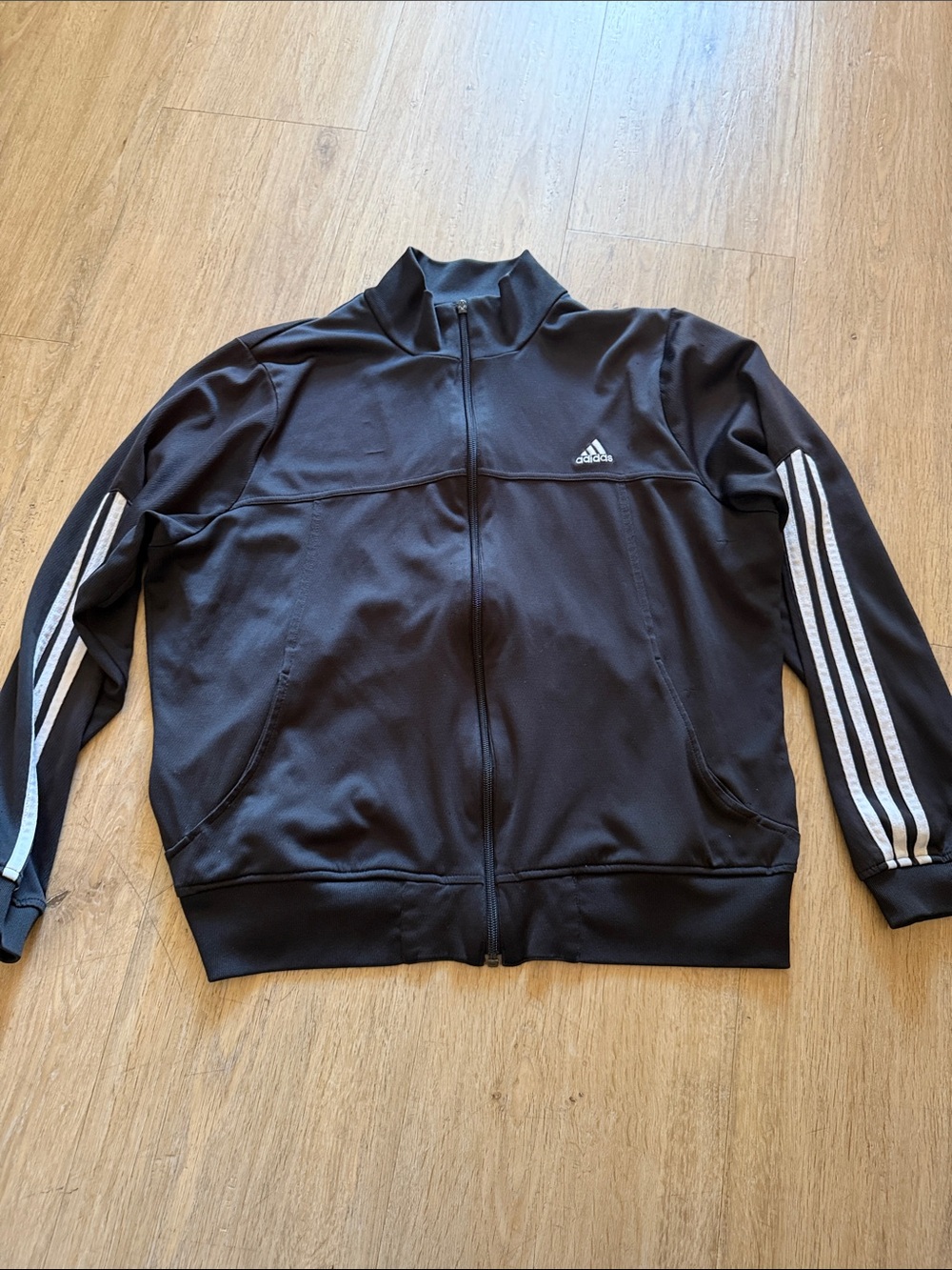 adidas Black Performance Zip-Up Jacket with White Stripes